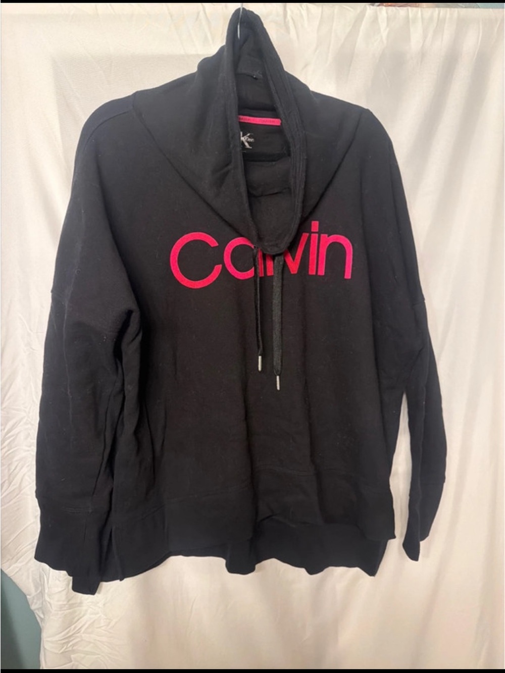 Calvin Klein Black Cowl-Neck Sweater with Pink Logo